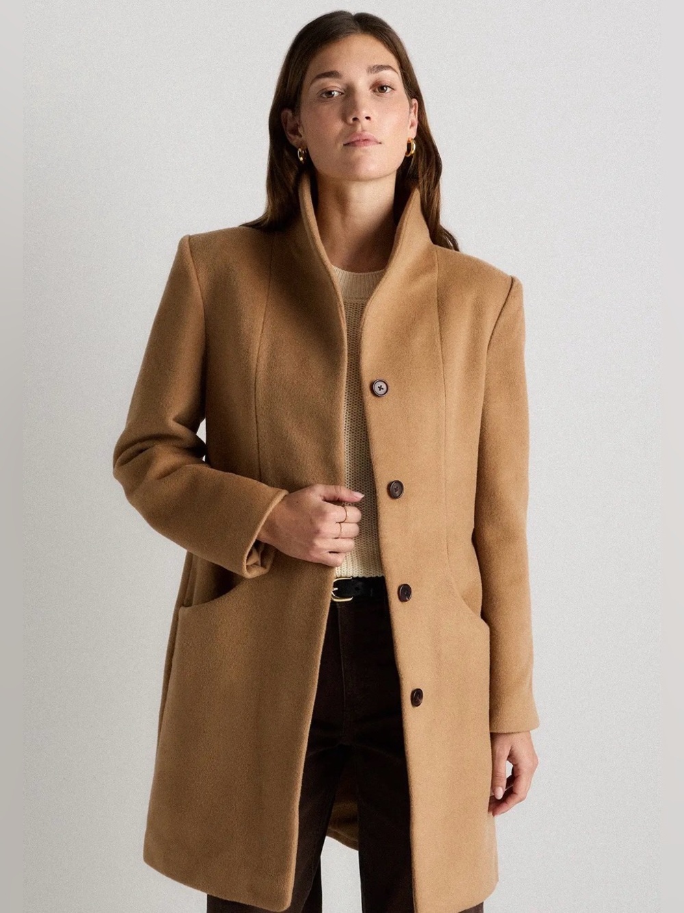 Quince Women Mod Italian Wool Cashmere Cocoon Coat Caramel Size XSmall NEW